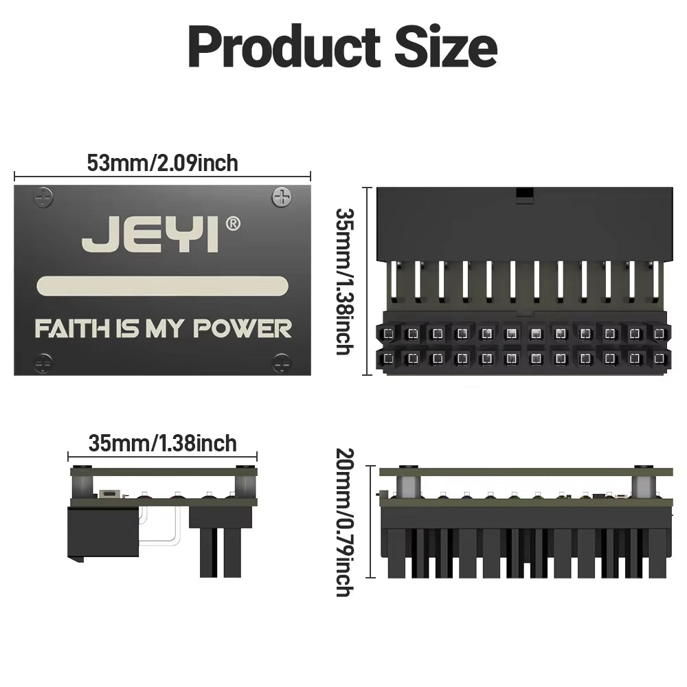ATX 24Pin 90° RGB Adapter, 18 Light Modes Female to 24Pin Male 90 Degree Motherboard Power Adapter for Desktops PC Supply