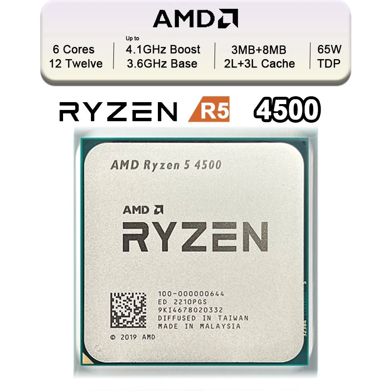 New Ryzen 5 4500 R5 4500 6-Core 3.6 Ghz 12-Thread 7NM 65W CPU Gamer CPU Processor Socket AM4 Ryzen 프로세서