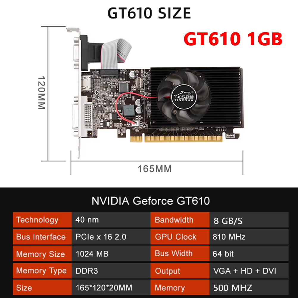 GT730 4GB DDR3 128Bit Graphics Card with HDMI VGA DVI Port PCI-E2.0 16X Computer Graphics Video Card GT610 1G 2G for Office/Home