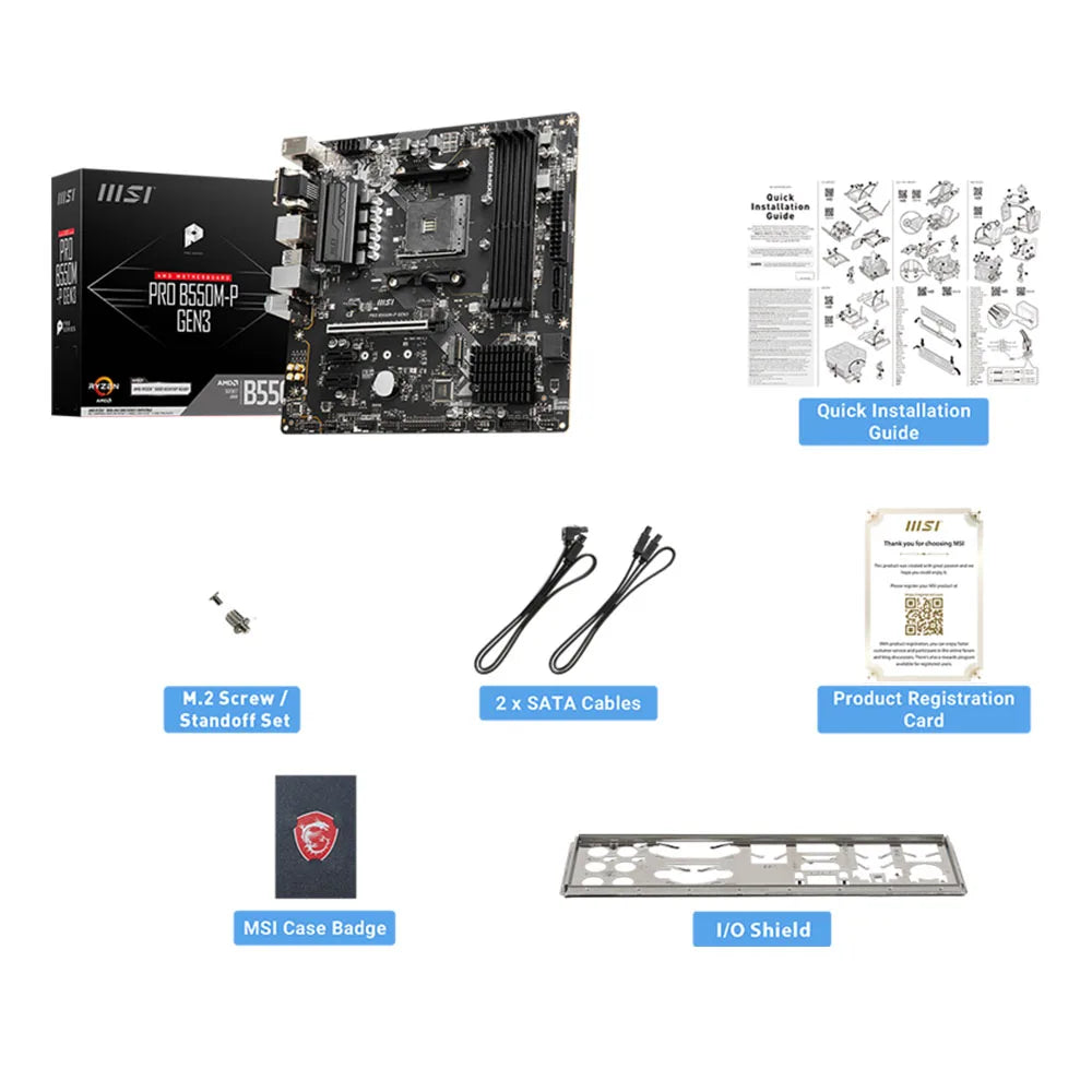 PRO B550M-P GEN3 AMD Gaming Motherboard AM4 DDR4 M.2 Supports Ryzen CPU R3 R5 R7 5000&3000 Series Desktop Computer Mainboard