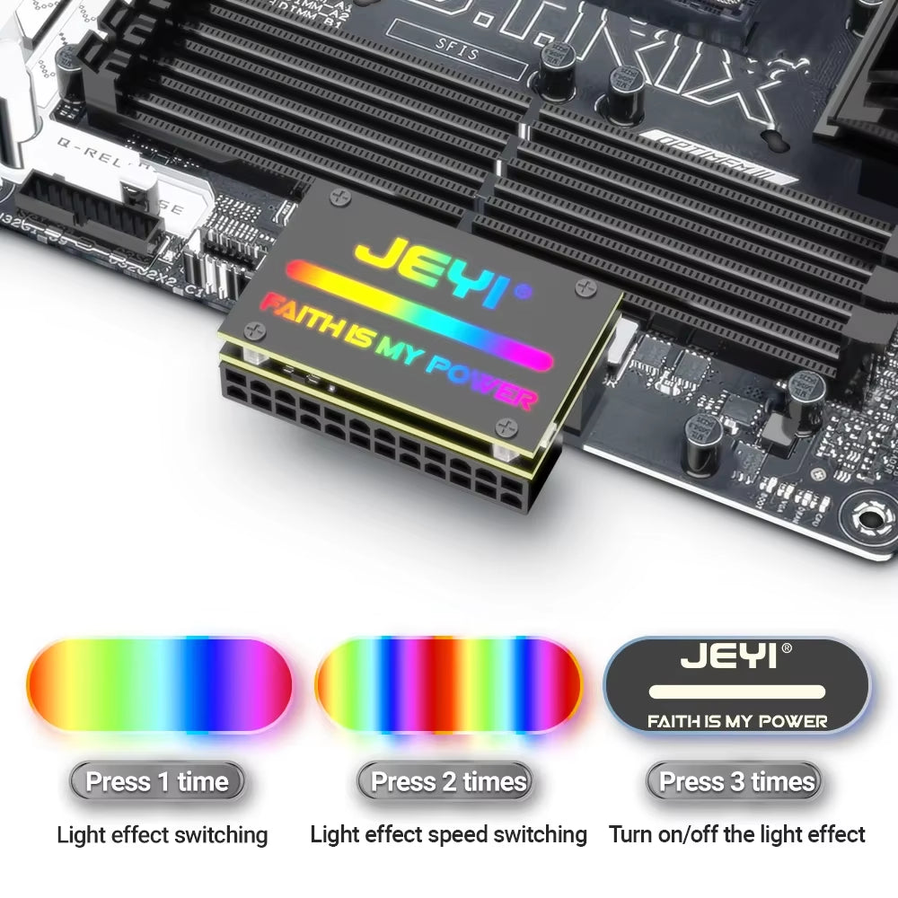 ATX 24Pin 90° RGB Adapter, 18 Light Modes Female to 24Pin Male 90 Degree Motherboard Power Adapter for Desktops PC Supply