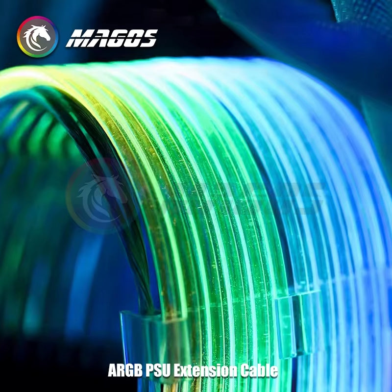 PC Case PSU Extension RGB Cable, ATX 24Pin + PCI-E GPU 8Pinx2, Neon Color Line ARGB Streamer Transfer Adapter, M/B 5V 3Pin SYNC