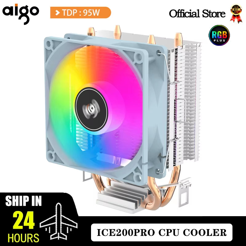 ICE200PRO Air CPU Cooler 2 Heatpipes Radiator Cooling 3PIN PWM Fan Quiet Ventilador for Intel 115X 1200 1700 AM4 AM5 AMD