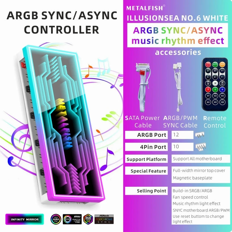ARGB Fan HUB Splitter with 4Pin PWM for Computer Cooling SYNC CPU Radiator 5V 3Pin LED Light Strip Remote Controller