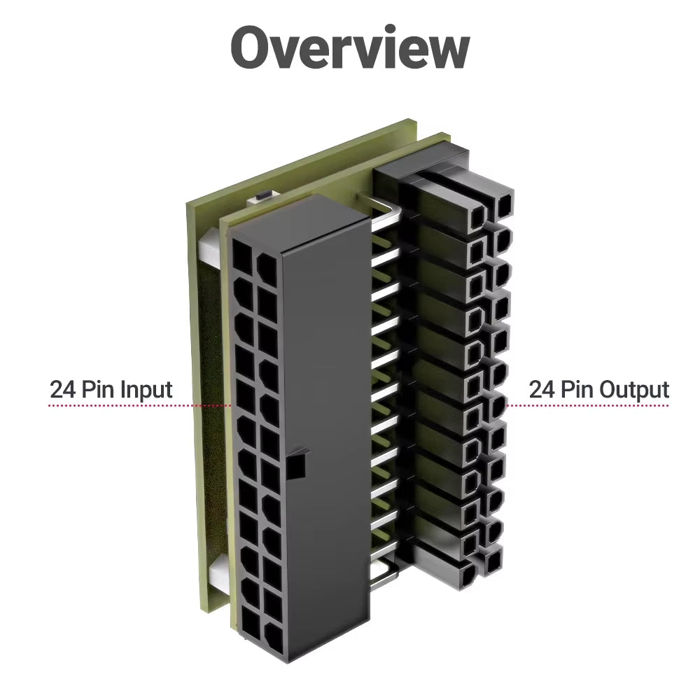 ATX 24Pin 90° RGB Adapter, 18 Light Modes Female to 24Pin Male 90 Degree Motherboard Power Adapter for Desktops PC Supply