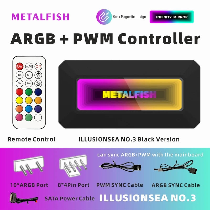 ARGB Fan HUB Splitter with 4Pin PWM for Computer Cooling SYNC CPU Radiator 5V 3Pin LED Light Strip Remote Controller