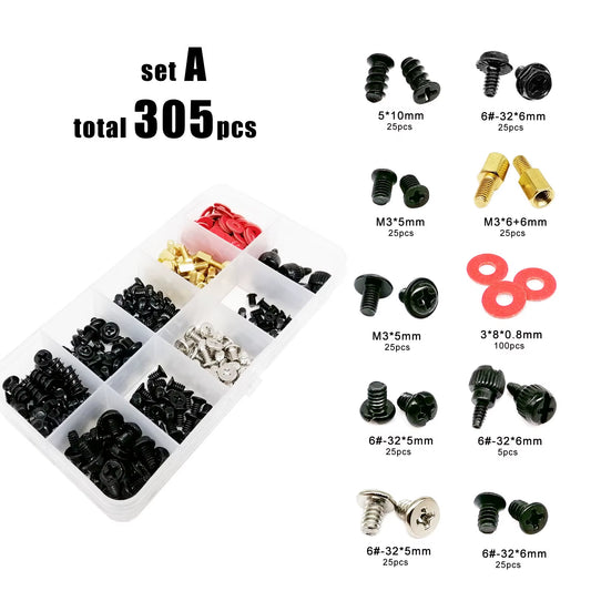 305/780Pcs Computer PC Case Hard Disk Drive Fan Motherboard Power Supply Server HDD PSU PCI Mount Repair DIY Screw Bolt Kit Set