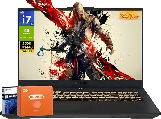 TUF F17 Gaming Laptop, 17.3" WQHD 240 Hz, Intel 10-Core I7-13620H, Geforce RTX 4070 8 GB, 64 GB DDR5 RAM, 4 TB SSD, Wi-Fi 6, RGB Backlit Keyboard, Thunderbolt 4, MS Office Pro & Windows 11 Pro